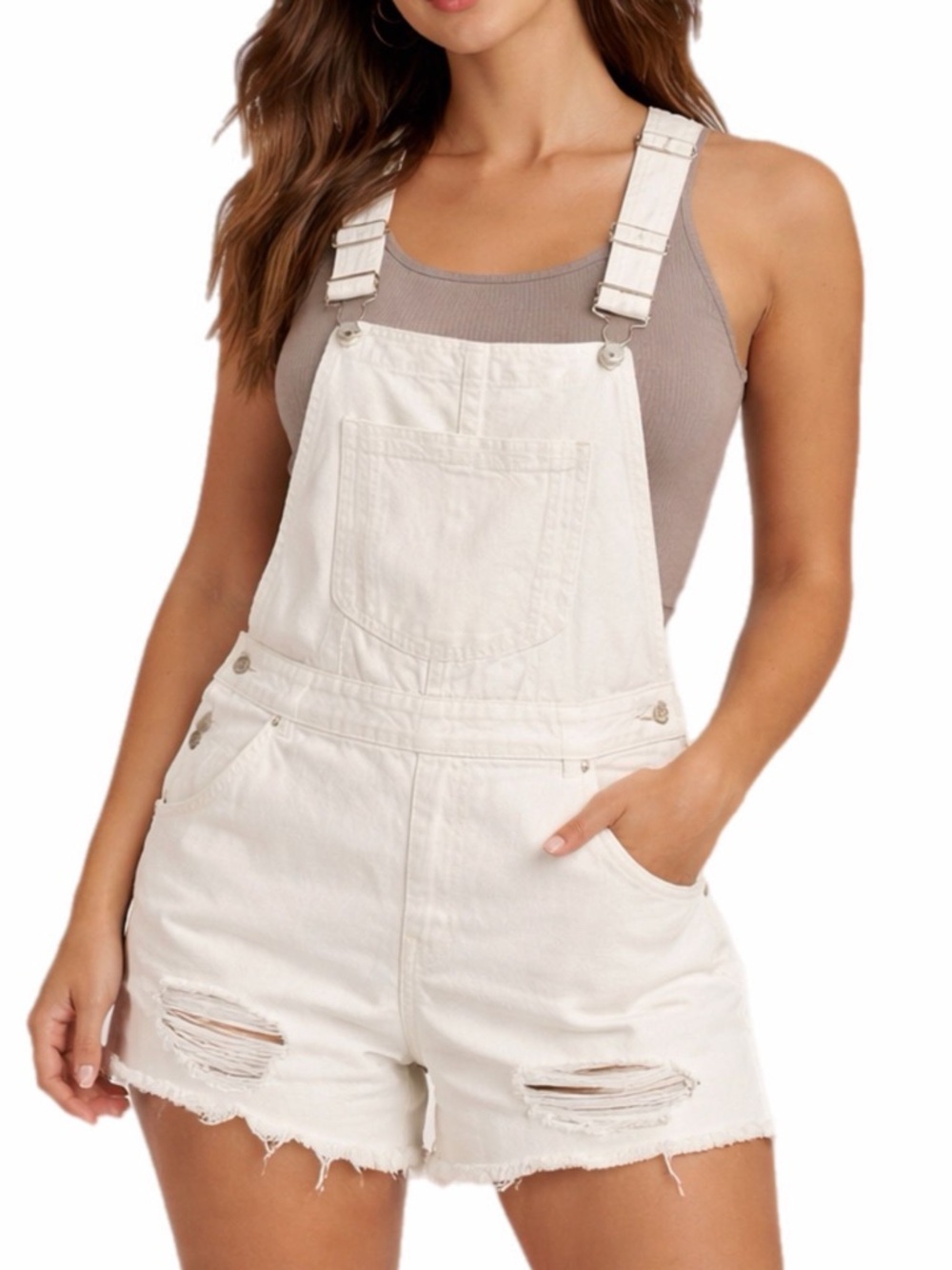 BlankNYC Jumpsuit Womens 28 White Denim Romper Trashed Short Y2K Artsy Boho Edgy